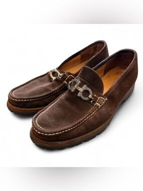 Vintage Salvatore Ferragamo Brown Leather Loafers with Classic Buckle